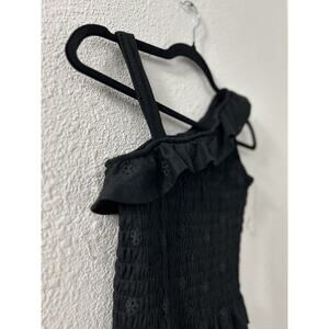 Xtraordinary Black Floral Eyelet Embroider Smock Stretch Ruffle Tube Top L‎ Goth